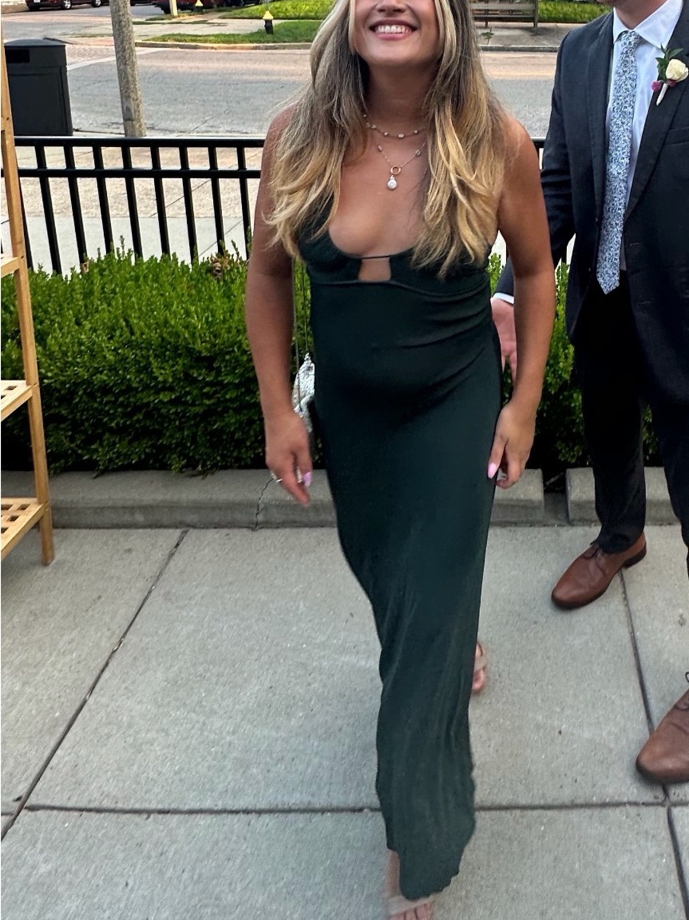 Zara Deep Green Maxi Slip Dress with Front Cutout - Picture 2 of 3
